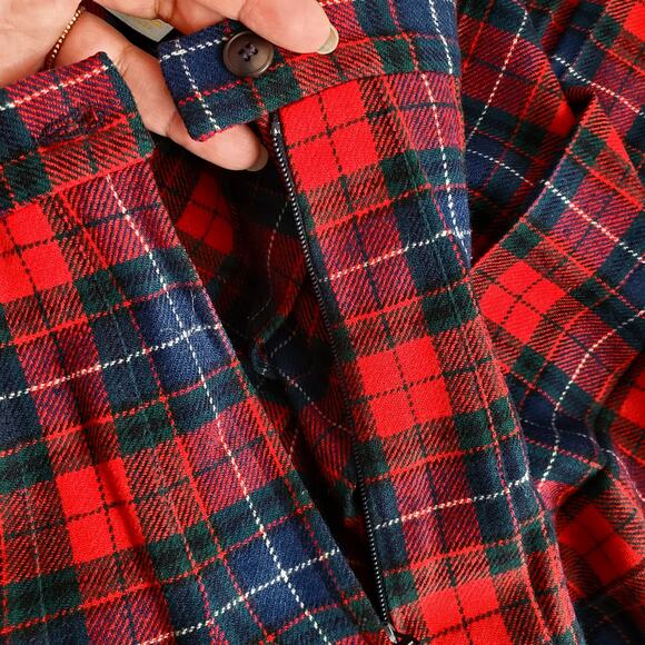 70s VTG Pendleton Red Blue Tartan Pleat Plaid Maxi Skirt 16 USA Americana Preppy - Picture 7 of 12